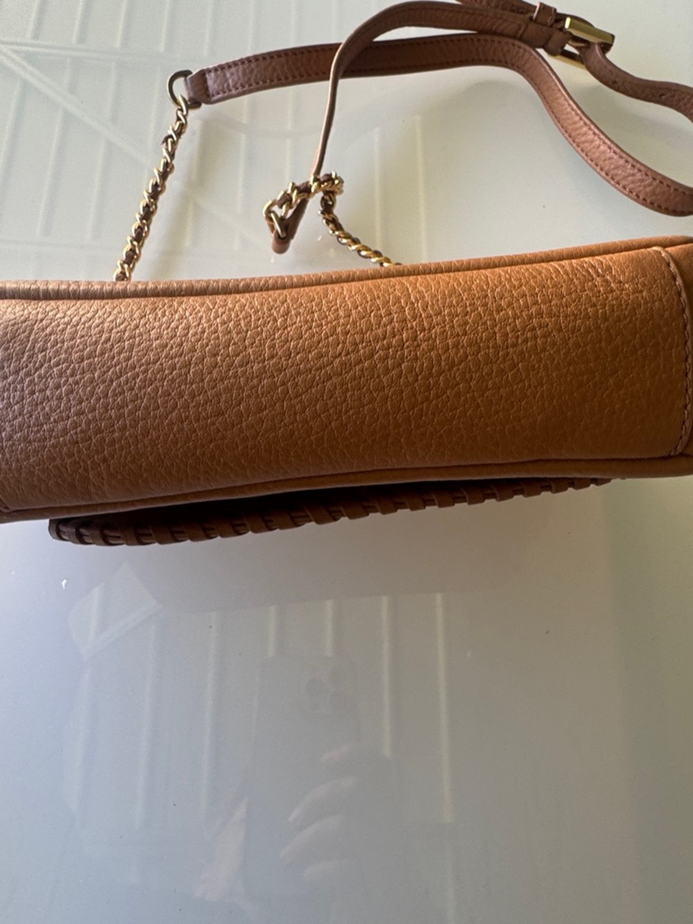Tory Burch Tan Leather Whipstitch Crossbody with Gold Chain - Picture 9 of 15